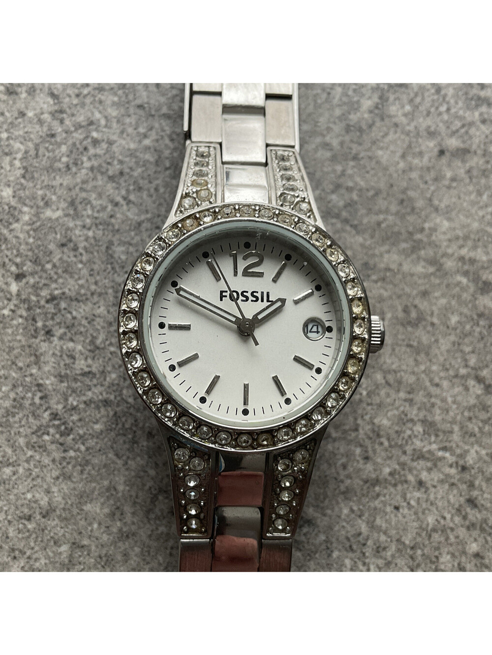 Fossil Women's Watch AM-4192 Silver Tone Case & Band W/Crystal Accents B-N